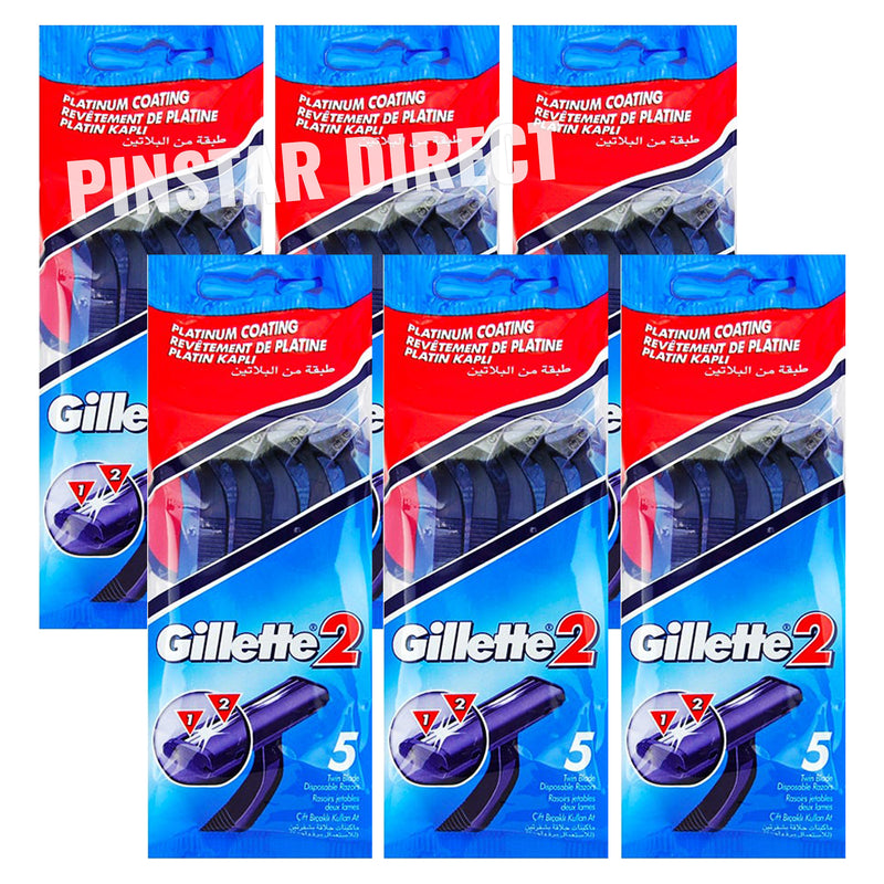 Gillette 2 Twin Blade Disposable Razors (packs of 5)