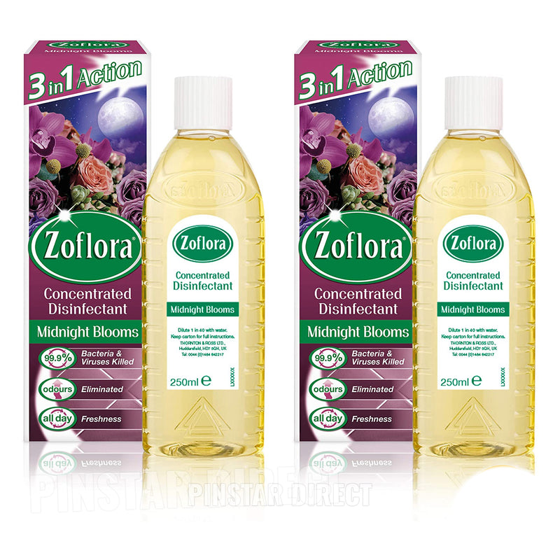 2 Zoflora Midnight Blooms Concentrated Cleaning Liquid 250ml