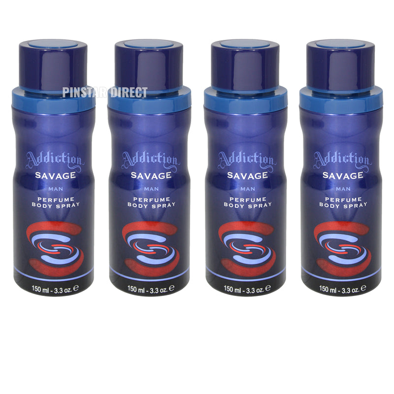 4x Addiction Savage Man Deodorant Mens Body Spray 150ml